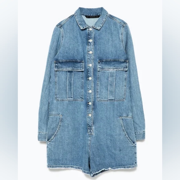 Zara Pants - New ZARA Women's Festival Denim Long Sleeve Romper/Jumpsuit - Size Medium